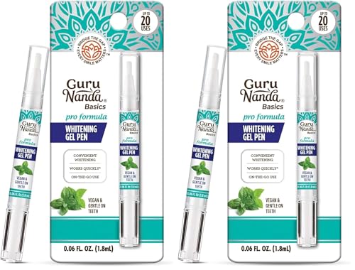 Image of GuruNanda Teeth Whitening Pen,(0.06 fl oz)-20 Uses, Vegan & Gentle on Teeth Pro Formula - Hydrogen Peroxide Whitening Gel Pen, Cruelty-Free, Mint Flavor (Pack of 2)