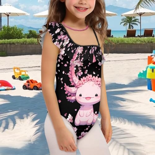 Image of Ladybug Swimsuits for Girls 5-14 One Piece Bathing Suit Kids One Ruffle Shoulder Beach Sport Swimwear