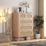 FEEOHOME Armadio con cassetti in rattan, mobile profondità 30 cm, mobile portaoggetti con dispositivo antiribaltamento, cassettiera a 5 cassetti, cameretta, cassettiera per camera da letto, soggiorno