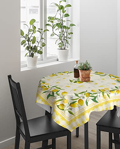 Summer Lemon Tablecloth Square/Round Yellow Buffalo Plaid Rustic Table Cloth Outdoor Waterproof Tablecloths For Party Picnic Polyester Table Cover For Dining/Kitchen Tabletop Decoration 54X54In #TOP2