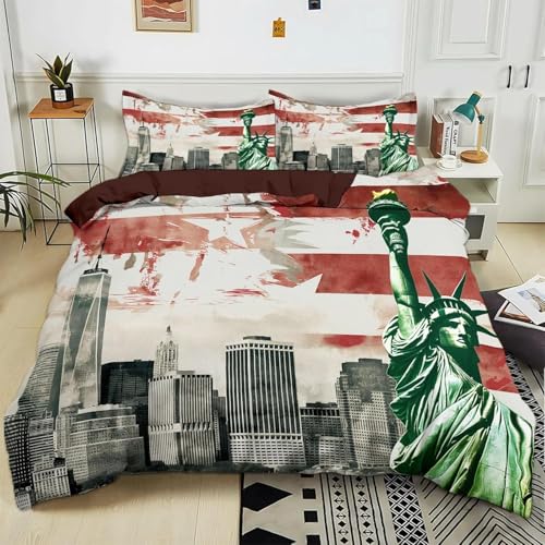 Buohwiwe Housse de Couette 240x280 New York Parure de lit 240 x 280 Adulte Réversible Ville Moderne avec Taies d'oreiller 2 Personnes Set de Housse Couette...