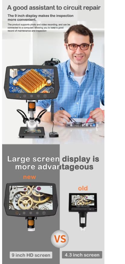 MS3 9 cali HDLCD DisplayScreen Microscopio ElectronicMonokularowy mikroskop cyfrowy z ekranem LCD do naprawy