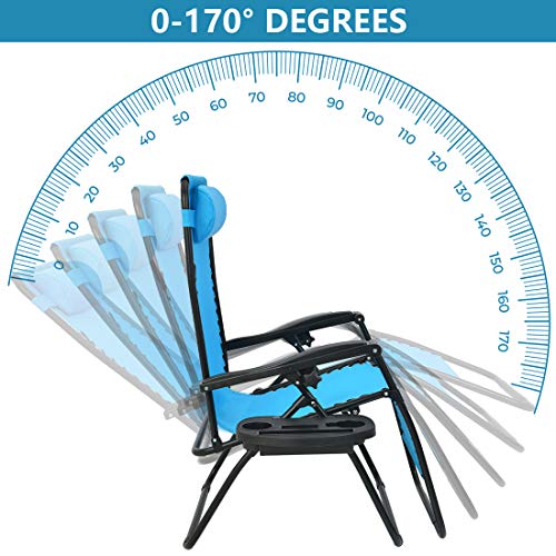 Patio Watcher Oversized Zero Gravity Chair Folding Recliner Chair with Cup Holder Accessory Tray and Removable Pillow for Outdoor Yard Porch Blue 1 Chair - Thumbnail 3