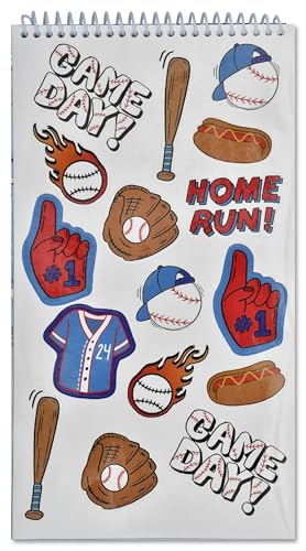 Image of iscream + Corey Paige Designs Fold and Send Boys Stationery Set - Baseball | 40 Pack, Fun Print, Spiral Bound, Large 10.5 inch x 5.75 inch Cards, Coordinating Sticker Sheets, Fold and Send, Summer Camp Ready