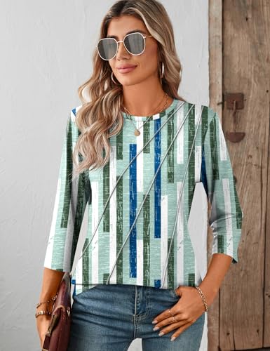 LOMON 3/4 Length Sleeve Womens Tops Spring Summer Fashion 2025 Tops Crew Neck Pleated Shirts Tunic Top Loose Fit4