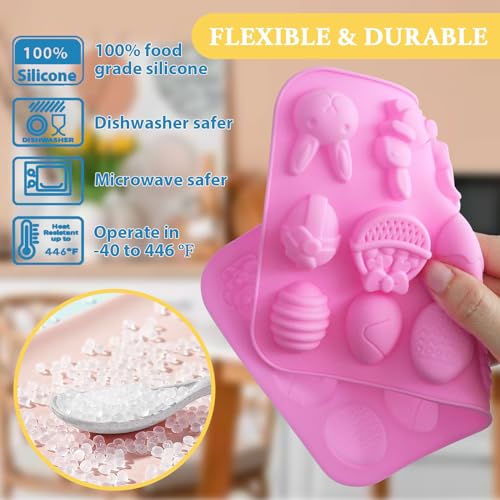 Image of HKNMTT Easter Silicone Candy Mold 2-PACK 9 Shaped Egg Rabbit 72 Cavities Chocolate Mould Wax Melt Tray for Gummies Cupcake Decor Kids Holiday Gift Fudge Making Set