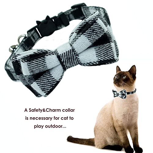 Cat Collars Breakaway With Bell And Bow Tie, Plaid Design Adjustable Safety Kitty Kitten Collar(6.8-10.8In) (Black Plaid) #TOP3