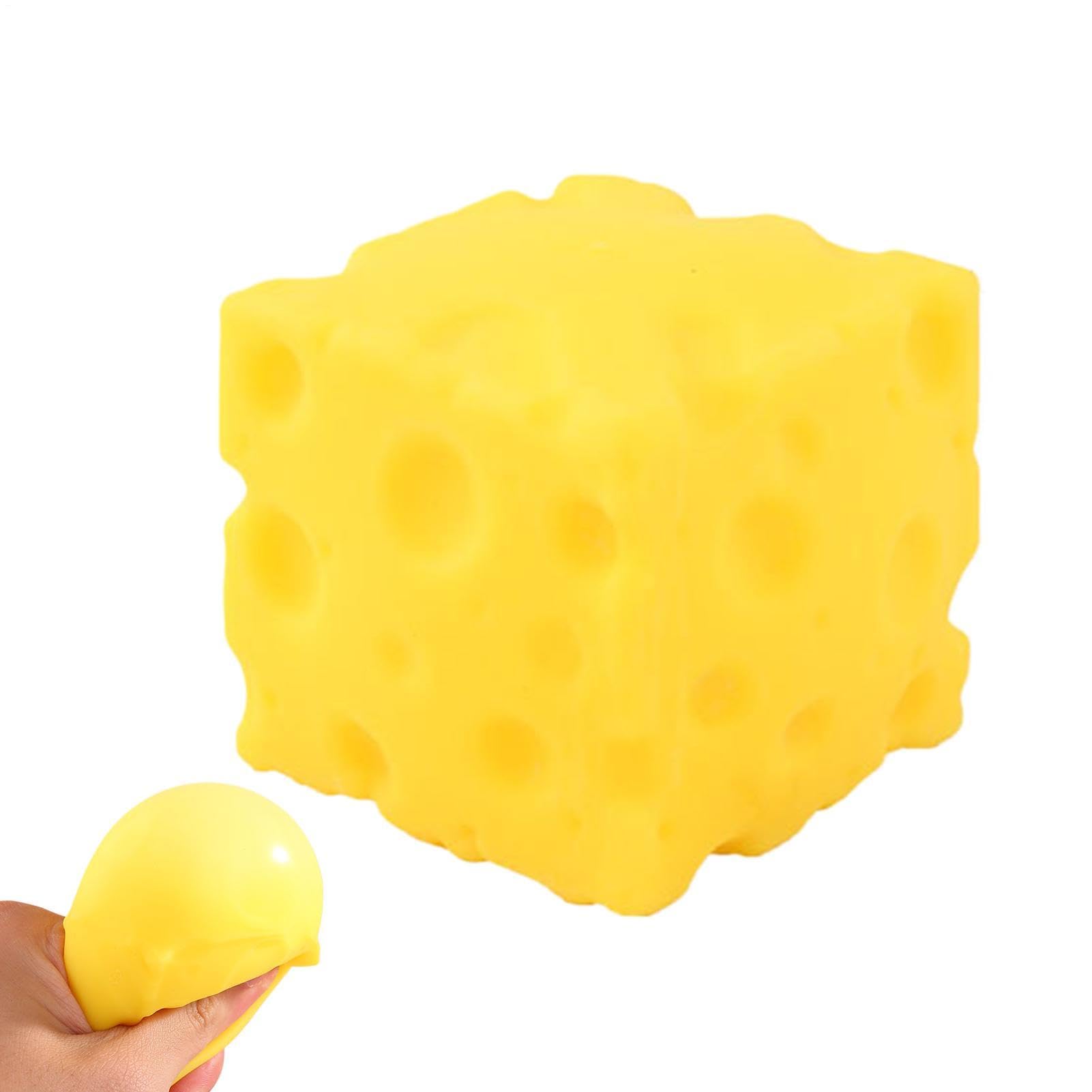 Square Cheese Stress Ball, 5x5cm Square Cheese StressSqueeze Ball, Stretchy Yellow CheeseBlock Fidget Toy, Cute Food Shape Pinch Vent Sensory Toy, For Office Home Travel And Car Ride Relaxation