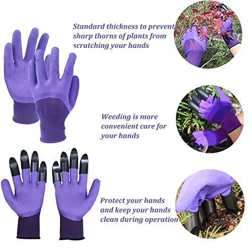 Szhtswu Gardening Gloves With Claws 3 Pairs Garden Gloves For Digging Planting (2 Pair Of Claws,1 Pairs Of No Claws) Purple #TOP4