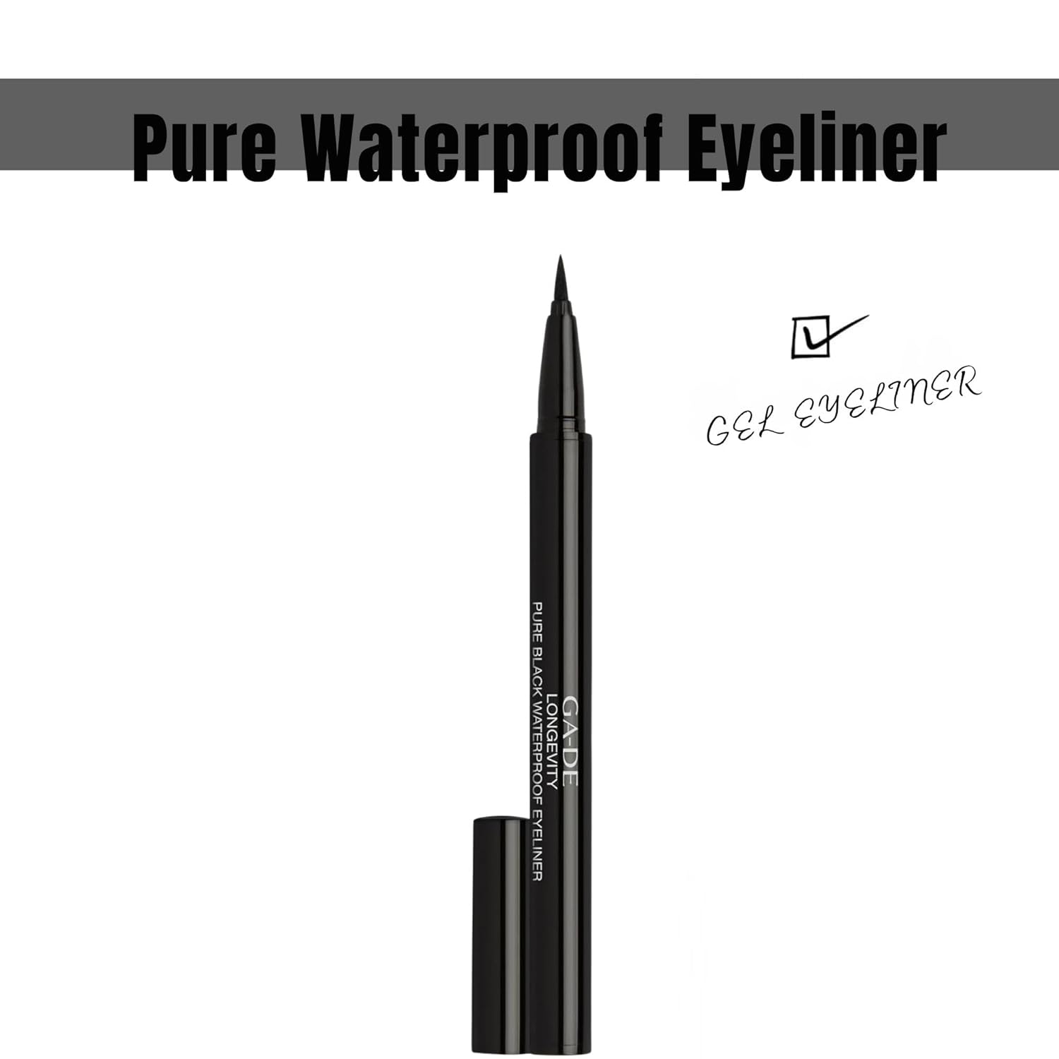 GA-DE Longevity Pure Waterproof Eyeliner - Fast-Drying, Liquid,Smudge Proof Eyeliner - Made with Super-Flex Brush for Precise Application - 0.01 oz - Image 4