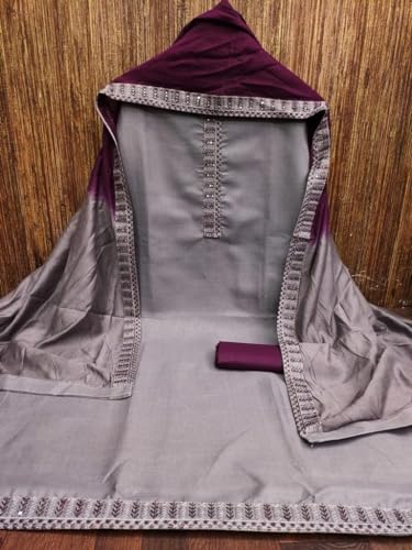 Image of HMP Fashion Womens Bombay Cotton Embroidery Tie Cotton Unstitch dress Material With Chanderi lace bordered Dupatta