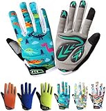 Fahrradhandschuhe für Kinder, für Jungen, Mädchen, Jungen, Mädchen, Vollfinger, Paar, Kinder, Touchscreen, Mountainbike, Warm, Kälte, Gel, gepolstert (M, Dinosaurier)
