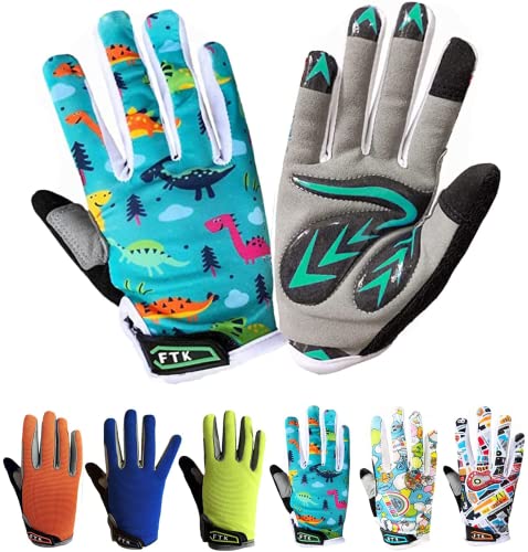 Toddler - Guantes de ciclismo para niños y niñas, para niños, con pantalla táctil, para bicicleta caliente, gel acolchado (L, dinosaurios) Cover