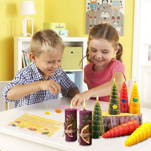 Bienenwachsplatten für Kerzen 12 Stück, 20x20 cm Wachsplatten Regenbogen zum Verzieren von Kerzen für Selbstgestalten, Kerzenwachs Platten für Ostern & Kommunion mit Formen, Kinderscheren & Anleitung