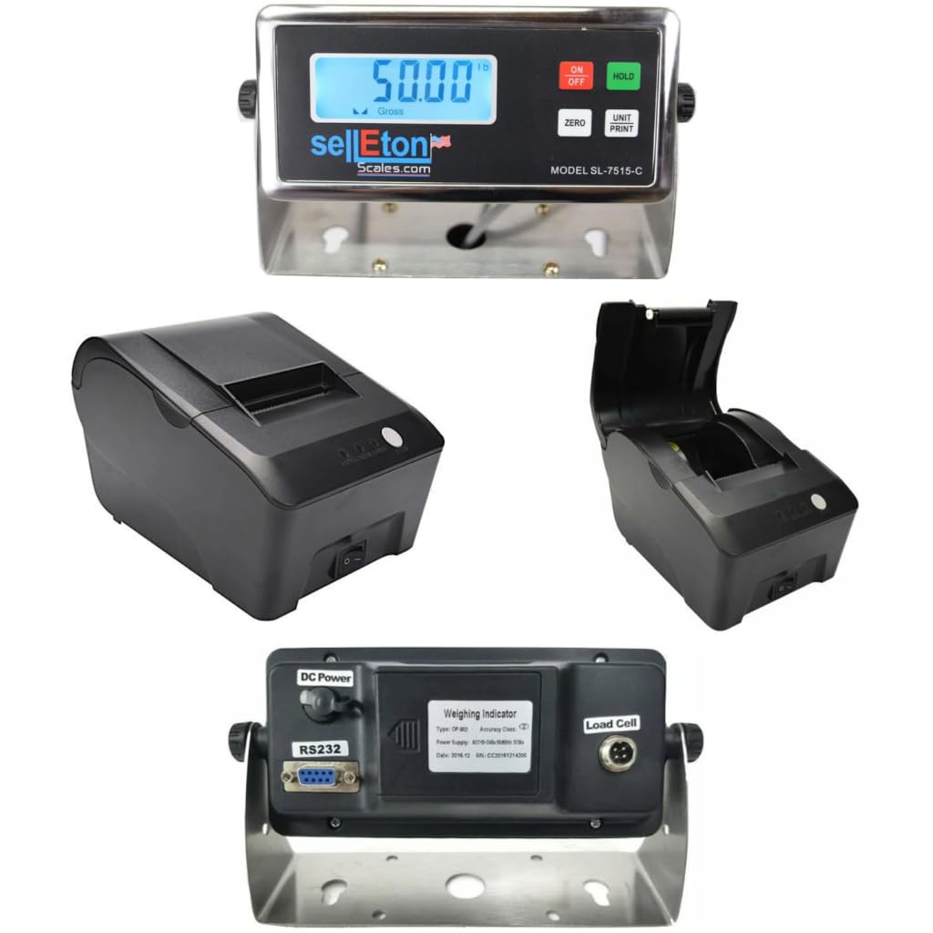 SellEton SL-4x4-NN-TP Industrial Pallet Size 48" x 48" 4' x 4' (10,000 lb x lb) Floor Scale & Printer in Black