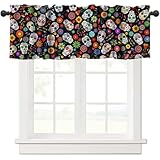 KANEPE Mexican Style Valances Curtain for Kitchen, Day of The Dead Sugar Skull Pattern Window Treatment Valances Short Curtains Rod Pocket Drape for Dining Room Home Decor, 54x18inch
