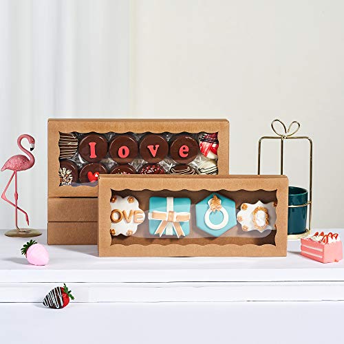 Jcxpack 24Pcs 12 X 5 X 1.5 Inches Auto-Popup One Piece Premium Cookies Boxes, Kraft Brown Macaron Boxes Packaing, Bakery Box For Holiday Cookie Gift Sets #TOP5