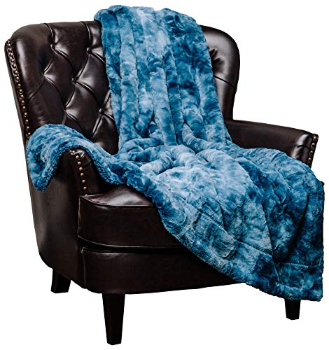 Chanasya Wolf Faux Fur Throw Blanket - Soft, Fuzzy Sherpa & Minky Throw Blanket - For Bed Or Couch - 50" X 65” - Blue #TOP5