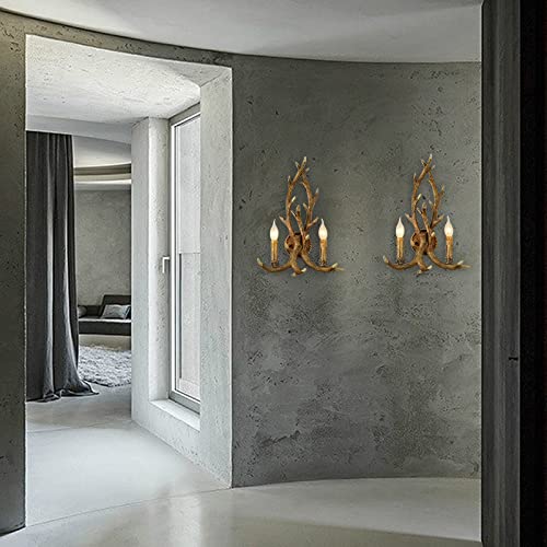 20"Antler Wall Sconce Lighting Decor Deer Horn Wall Light Retro Branch 2 Lights Resin Rustic Wall Lamp Sconces Wall Lighting, Antique Indoor Decoration Creative Light Up Candle Home/ Restauran/Coffee #TOP6