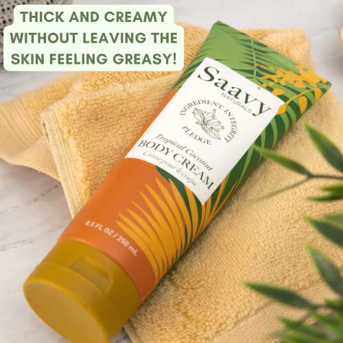Saavy Naturals Tropical Coconut Moisturizing Body Cream, Absorbent Shea Butter Vegan Formula For Women, Thick And Creamy, Naturally Scented For Dry Sensitive Skin - 8.5 Oz, 2 Pack #TOP5