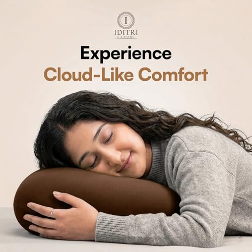 Image of Ergonomic Bean Shaped Cuddle Pillow, Breathable Fabric for Sleeping, Soft Neck Support Cushion for Side Sleepers, Brown with Removable Cover, 23 X 14.9 X 3.8 Inch