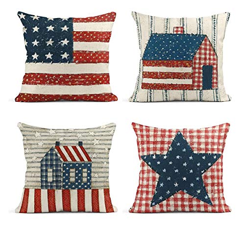ArtSocket Set of 4 Linen Throw Pillow Covers Day...
