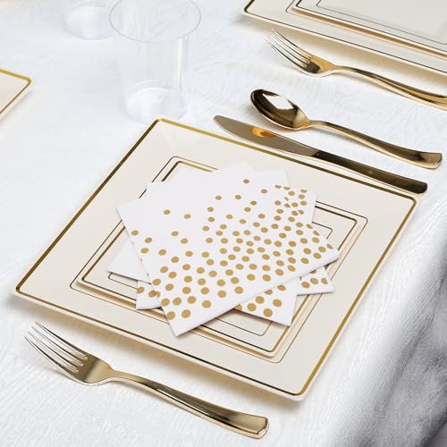 100 Pcs White Cocktail Napkins for Party,Disposable White beverage Napkins for Bar Wedding Birthday(Not gold leaf polka dots) — view 4