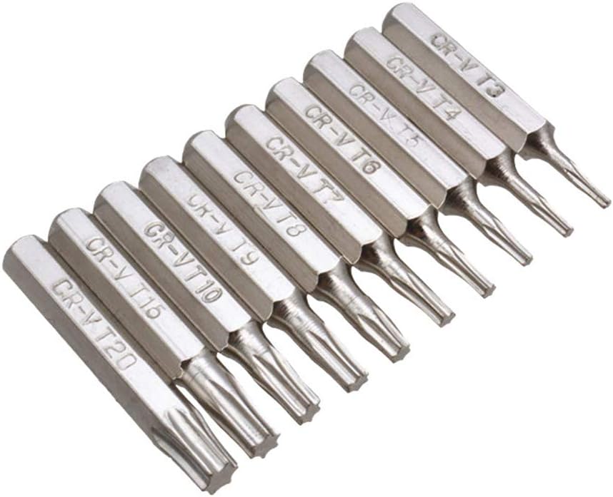 10PCS for CR-V Torx Screwdriver Bits Set T3 T7 T8 T9 T10 T15 T20 Mobile, Silver