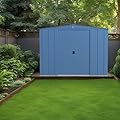 Steel Storage Shed - USA-Made with Galvanized Steel, Lockable Sliding Doors, Low Gable Roof - Ideal for Landscaping Tools, Lawn Mowers, Gardening Supplies, and Backyard Storage (Blue, 8x8)