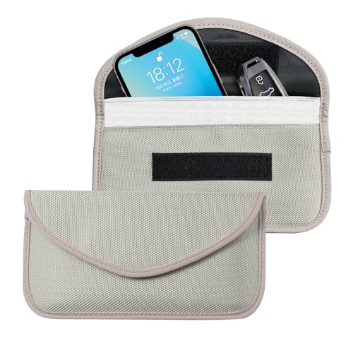 Lyxheth 2PCS Faraday Bags for Car Key and Cell Phone, Signal Blocking Bag, Faraday Key Fob Protector, Universal Cell Phone Privacy Card Protection Car Accessories for Anti-Thefting (Silver)