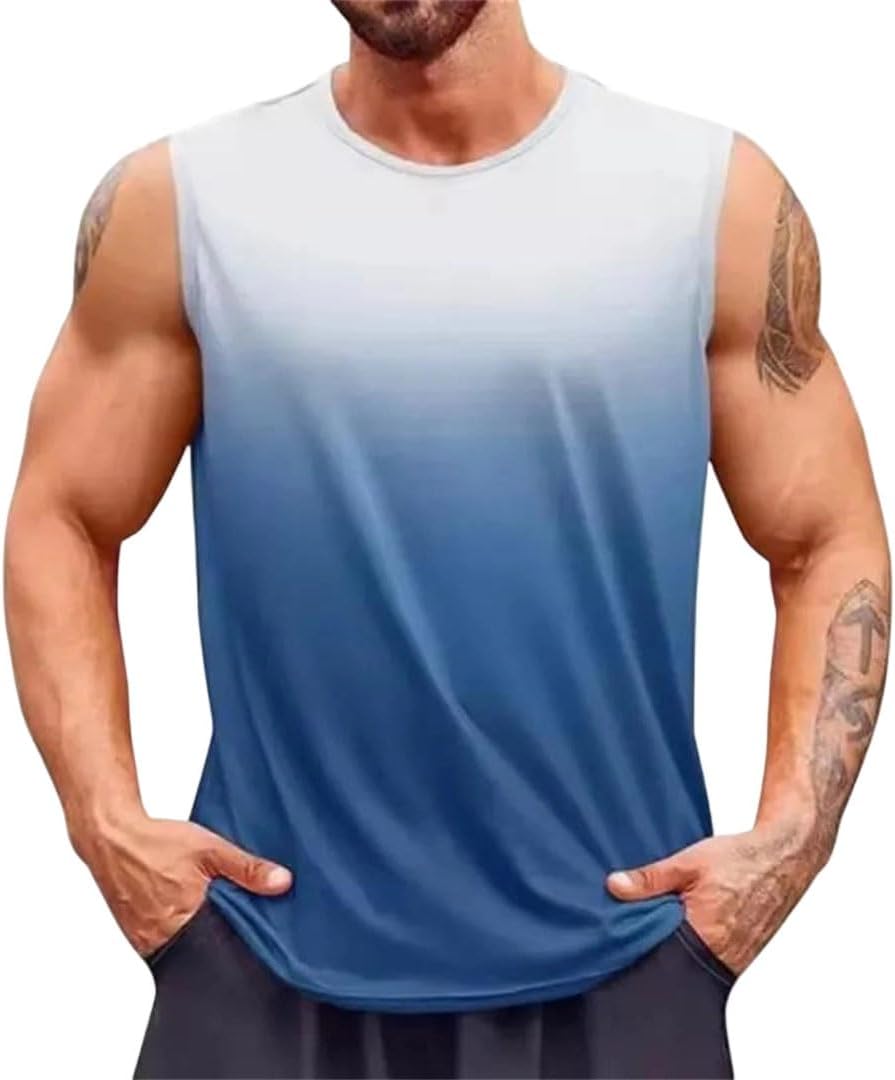 Men Tank Tops Gradient Loose Fit Sleeveless Quick Dry Sports Casual Vest