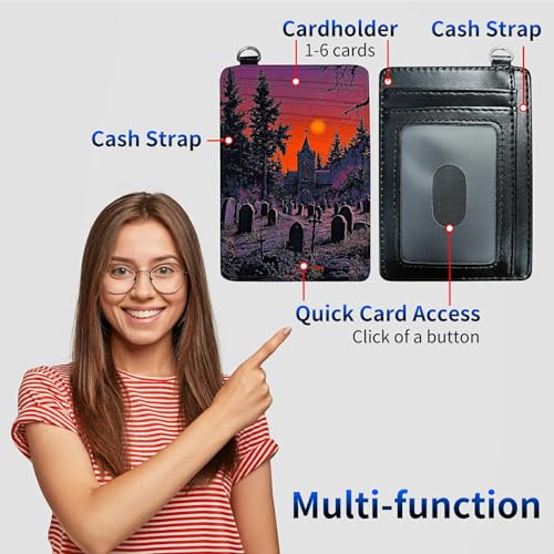 Sunset Skeleton Front Pocket Wallets for Men Women, PU Leather Slim Men's Wallets, Card Cases & Money Organizers RFID Blocking Wallet with Wrist Rope for Travel, Outdoors, Home, Shopping3