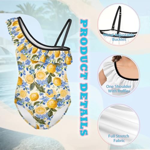 Image of Girls One Piece Swimsuit Ruffled Halter Bathing Suit with Adjustable Strap Beach Sport Swimwear for 3-14 Years