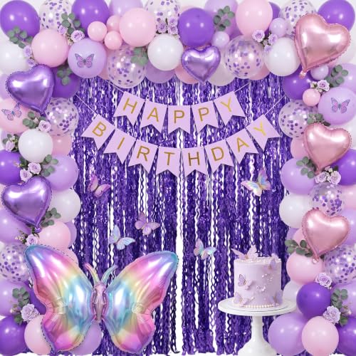 Image of TONIFUL 2Pcs Wavy Light Purple Metallic Foil Fringe Curtain Laser Streamers | 3.3ftx6.6ft Photo Booth Backdrop Door Streamer Curtain, Props for Bachelorette Mermaid-Themed Birthday Graduation Decoration