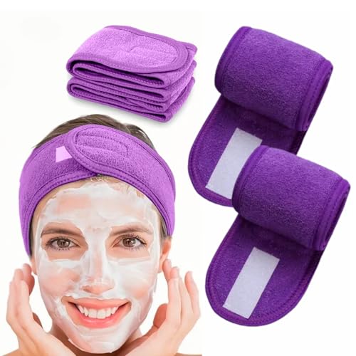 Set de 2 Diademas para Maquillaje y Skincare – Suaves, Elásticas y Ajustables para Mujer – Perfectas para Cuidado Facial y Rutina de Belleza y maquillaje (Morado, 2ud)