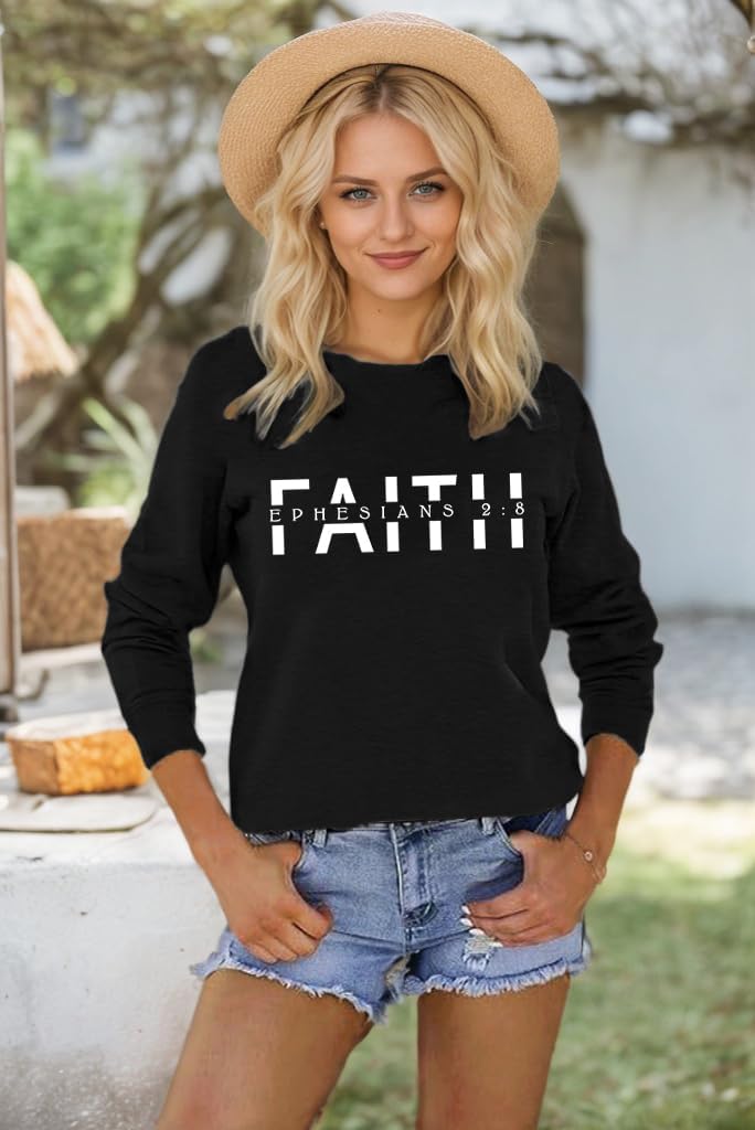 Christian Sweatshirt Women Faith Shirts Christian Religious Pullover Bible Verse Long Sleeve Top - Image 2