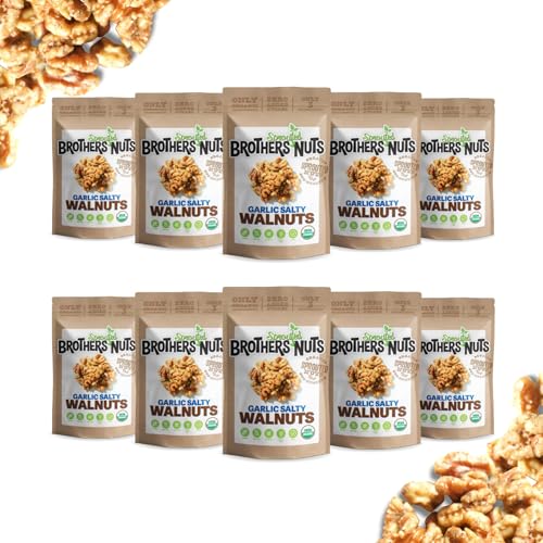 Image of Brothers Nuts Garlic Salty Walnuts - Organic, Sprouted Walnuts - Healthy Keto Snack - Vegan, Gluten-Free, Kosher - No Preservatives - 6 oz (Pack of 10)