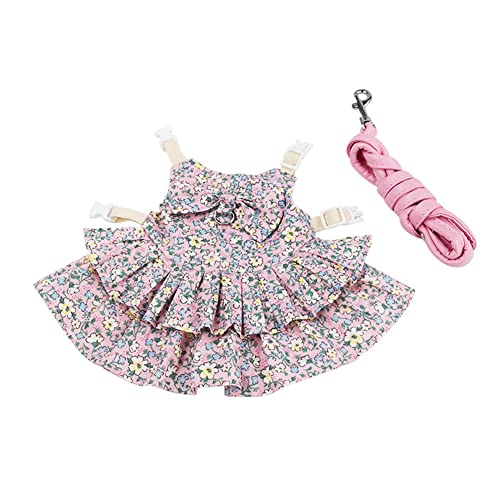 Eastvita Cotton Pets Clothes + Leash Set Neck Circumference Adjustable Sweet Cute Colorful Printing Ornament Dress For Rabbit Cat Dogs Pet Supplies Cherry Sweetheart M #TOP3