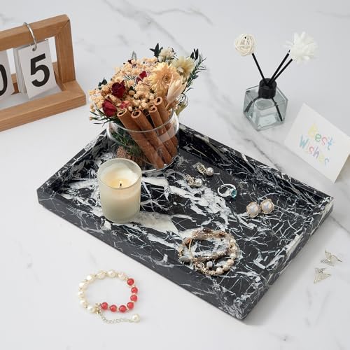 Image of Marble Bathroom Tray,Pure Natural Vanity Tray,Marble Tray for Kitchen Counter Non-Ceramic /Non-Resin,Stone Trays 12 x 8 inch