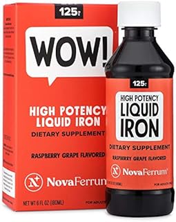 NovaFerrum WOW | 125 High Potency Liquid Iron Supplement for Adults | Liquid Iron For Men & Women | Iron Deficiency | 125mg of Iron Per 5mL Dose | Vegan Verified | Gluten Free Certified | Sugar Free | Raspberry Grape | 6 Fl Oz (180 mL)