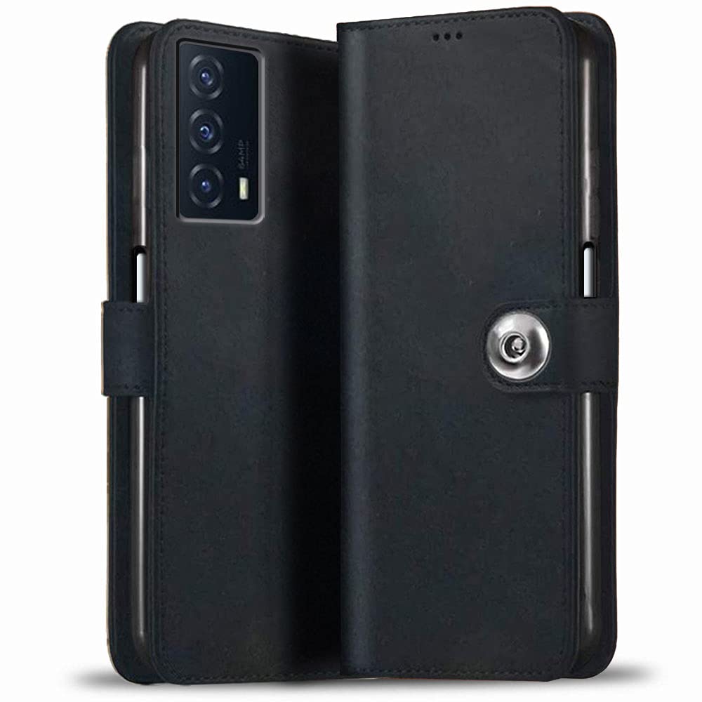 TheGiftKart Genuine Leather Finish Flip Back Cover Case for iQOO Z5 5G | Inbuilt Pockets & Stand | Wallet Style | Designer Button Magnet Flip Cover Back Case for iQOO Z5 5G (Black) (B09HGCTJL3) Amazon Price History, Amazon Price Tracker