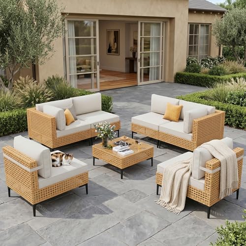 WELYAS Patio Furniture Set 7 Piece Large Modular Outdoor Sectional