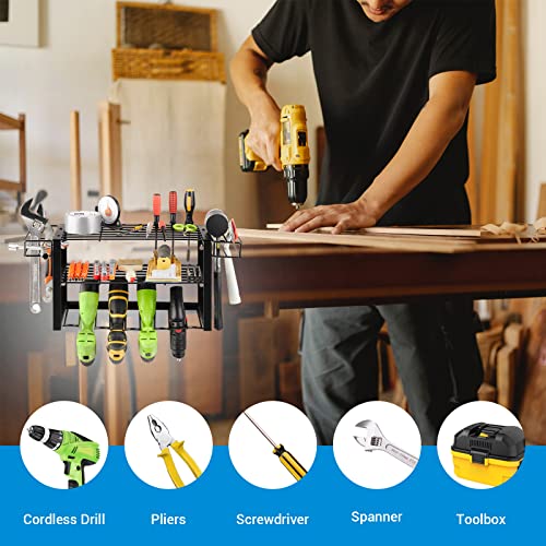 Bodato Power Tool Organizer, 3 Layers Wall Metal Floating Tool Shelf Garage Storage Drill Holder And Tool Holder, Heavy-Duty Utility Rack For Cordless Drill & Screwdriver Gift For Father, Husband #TOP1
