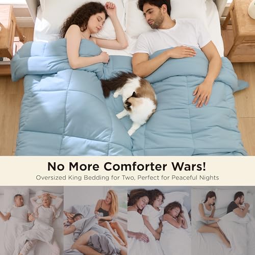 Image of Bedsure Comforter Duvet Insert - Quilted Comforters Oversized King, All Season Duvet, GentleSoft Down Alternative Bedding, with 8 Tabs, Gifts for Women /Men, Light Spa Blue, Oversized King 116x98Inche