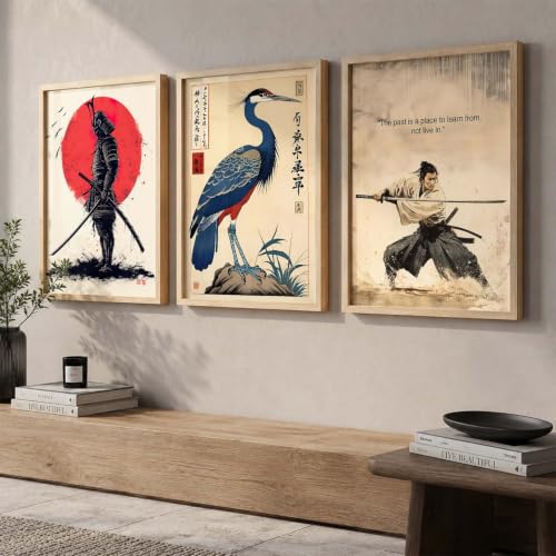 Image of kotart Japanese Samurai Motivational Art Framed Posters for Living Room Bedroom Gaming Room Studio | Aesthetic Japanese Theme Samurai Poster with Frames Wall Decor Set Of 3 (20x30 Inch)