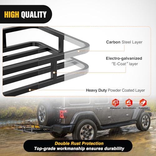 Image of Nilight 53 inch X 19 inch X 4 inch Hitch Cargo Carrier Fits 2-inch Hitch Receiver 500 Lbs Capacity Basket Cargo Net|Ratchet Straps|Hitch Stabilizer for SUV Pickup Camping Traveling