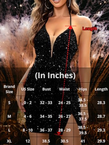 Image of ShawGobow Sexy Sequin Dress for Women,Sparkly Glitter Velvet Mini Prom Dresses,Plunge Backless Club Outfit Cocktail Party