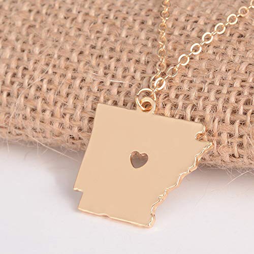 Art Attack Stainless Steel I Love Arkansas Necklace, Land of Opportunity, Razorback University Bear State Pendant (Gold)2