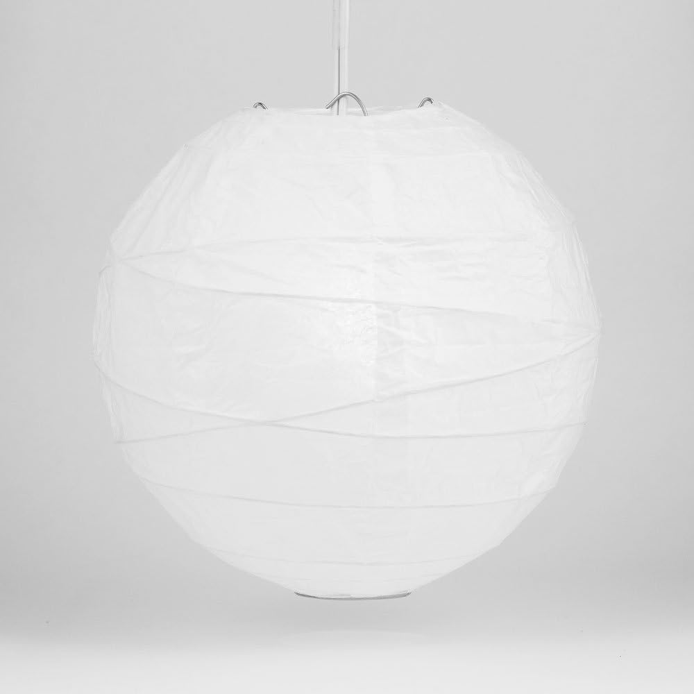 Luna Bazaar Paper Lantern (20-Inch, Free-Style Ribbed, White) - Rice Paper Chinese/Japanese Hanging Decoration - for Home Decor, Parties, and Weddings