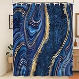 Xiaoterna Marmor Stoff Duschvorhang Marineblau & Gold Marmor Neutrale Farbe wasserdichte Badezimmervorhänge Moderner Luxus Schimmelresistent Waschbare Wohnraumdekoration 150x180cm
